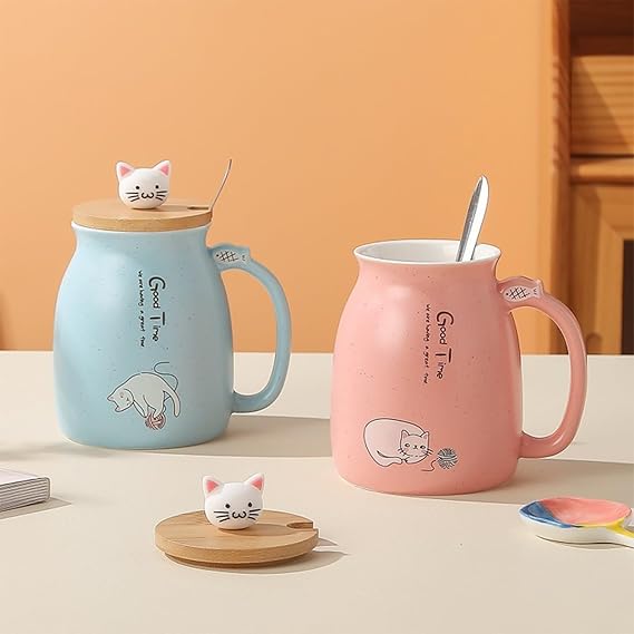 Spooky Creative Starry Sky Ceramic Mug – Cute 3D Cat Design with Lid & Spoon, Perfect for Office, Breakfast, & Gifts – Available in Blue – 420ml - Image 2