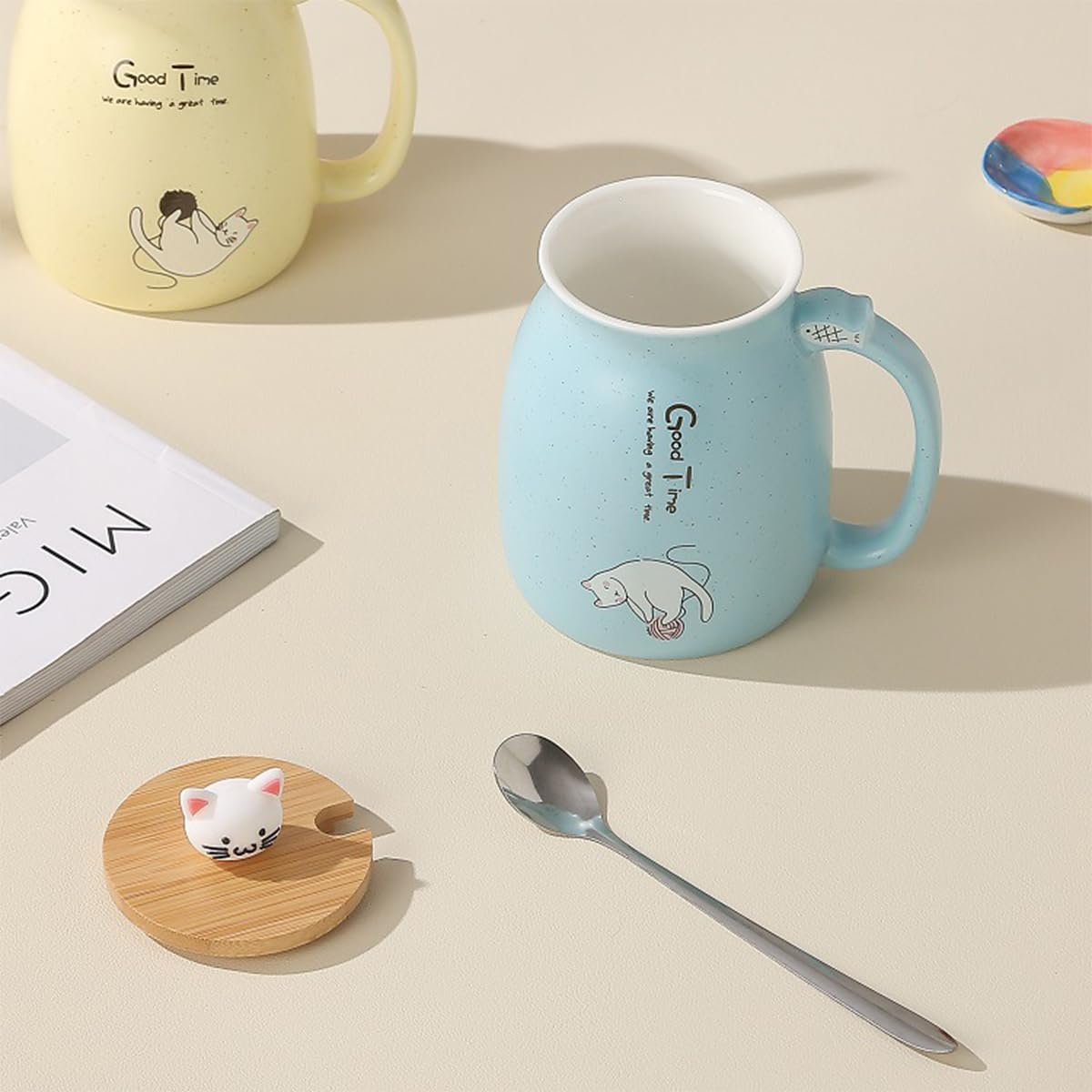 Spooky Creative Starry Sky Ceramic Mug – Cute 3D Cat Design with Lid & Spoon, Perfect for Office, Breakfast, & Gifts – Available in Blue – 420ml - Image 3
