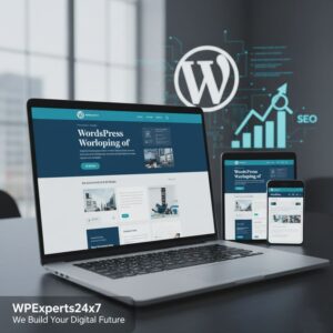 WordPress portfolio website displayed on a laptop for digital marketing.